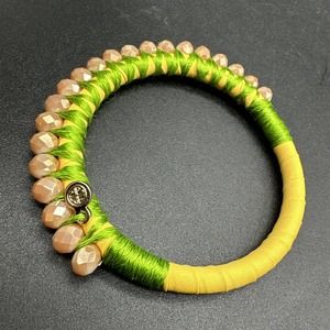 Sankalpa Bangle Bracelet. Yellow, Green, Peach Beads. New Without Tags.